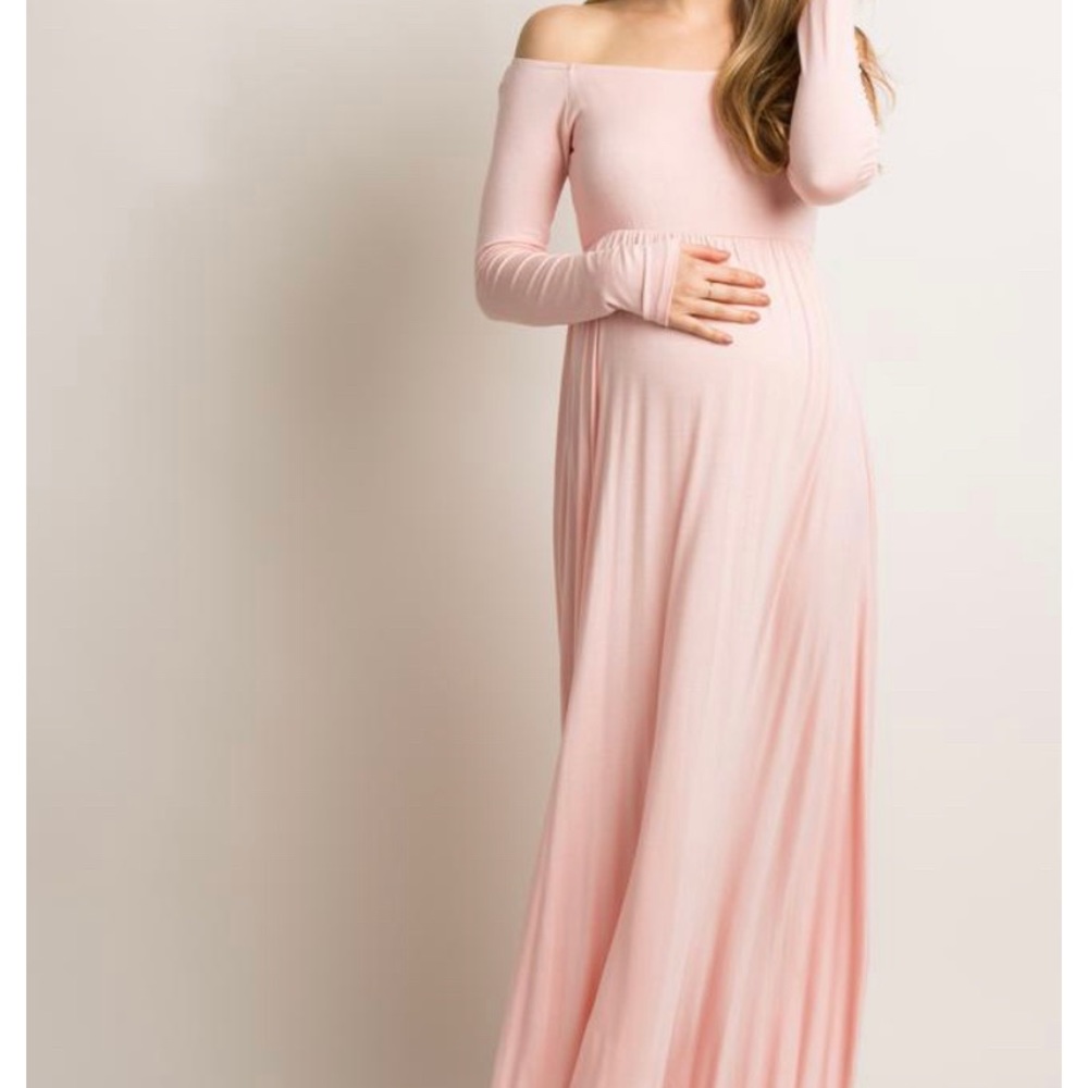 PinkBlush Pink Off Shoulder Maternity Maxi Dress